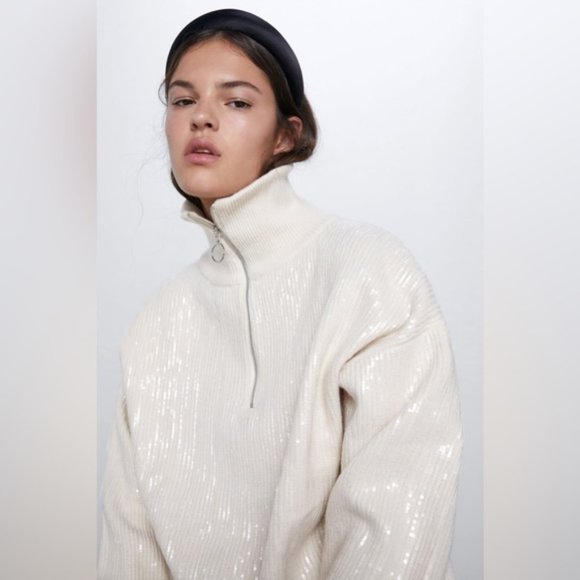 Zara Sweaters Zara Sequin Jump Zip Sweater Poshmark